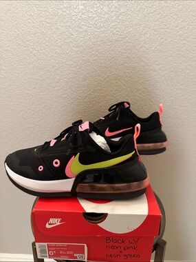 Nike Black Sneakers with Neon Pink and Neon Green Swoosh